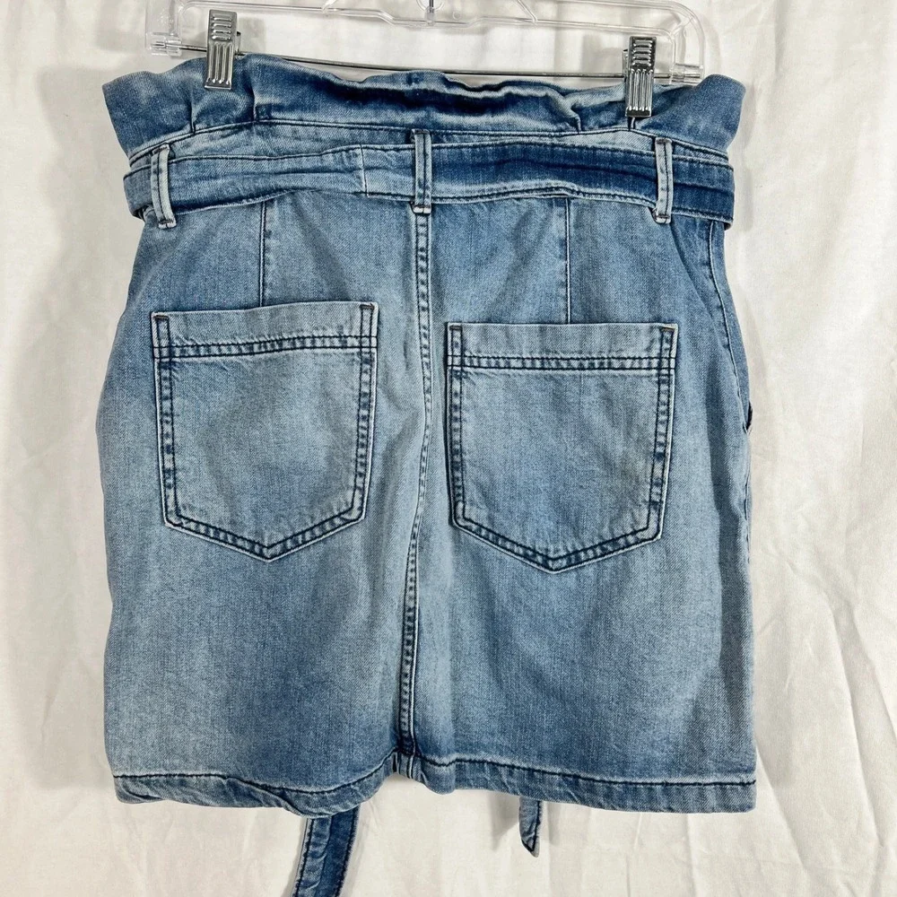 Free People‎ Paperbag Denim Mini Skirt Blue Sz 8 Belt Boho Y2K High Waisted